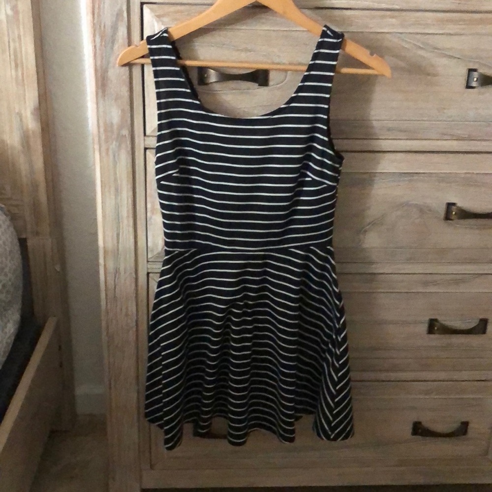 Black and white striped mini dress